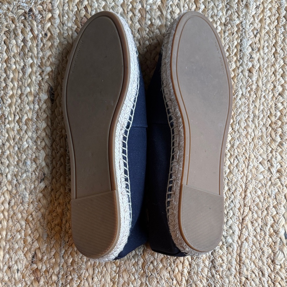 Tory Burch Color Block Canvas Leather Flat Espadrilles in navy and black Size 9 - Picture 7 of 8